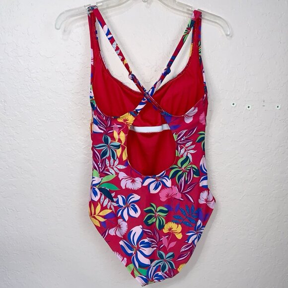 Caribbean Joe Swimsuit Women 12 Coral One Piece Ruched Sides X Back Beach Cruise - Picture 3 of 11